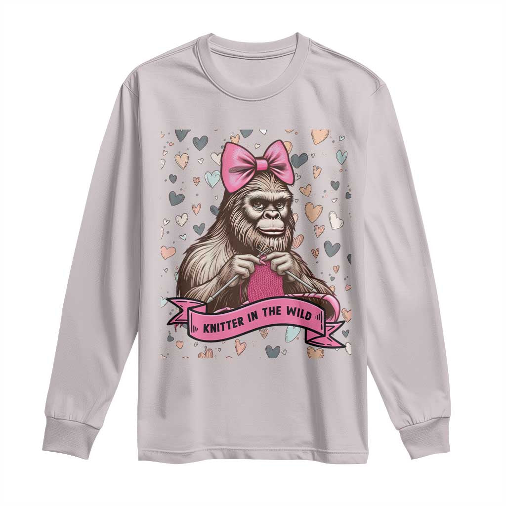 Funny Bigfoot Knitting Long Sleeve Shirt Knitter In The Wild TS12 Ice Gray Print Your Wear