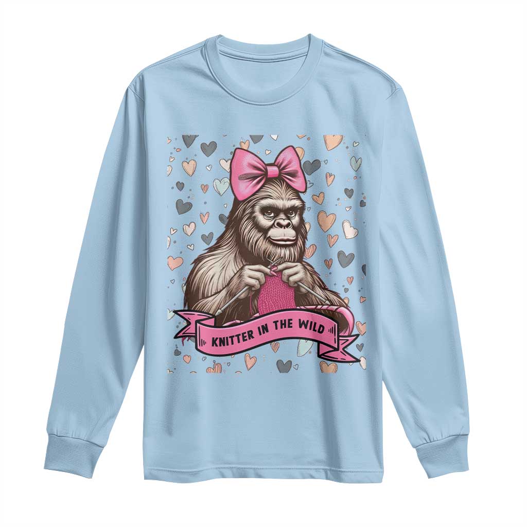 Funny Bigfoot Knitting Long Sleeve Shirt Knitter In The Wild TS12 Light Blue Print Your Wear