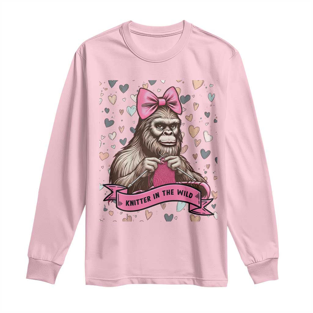 Funny Bigfoot Knitting Long Sleeve Shirt Knitter In The Wild TS12 Light Pink Print Your Wear