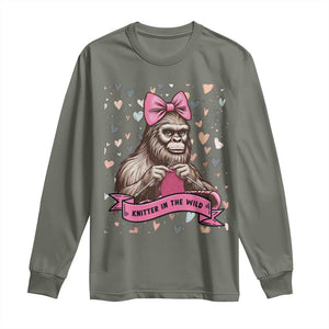 Funny Bigfoot Knitting Long Sleeve Shirt Knitter In The Wild TS12 Military Green Print Your Wear