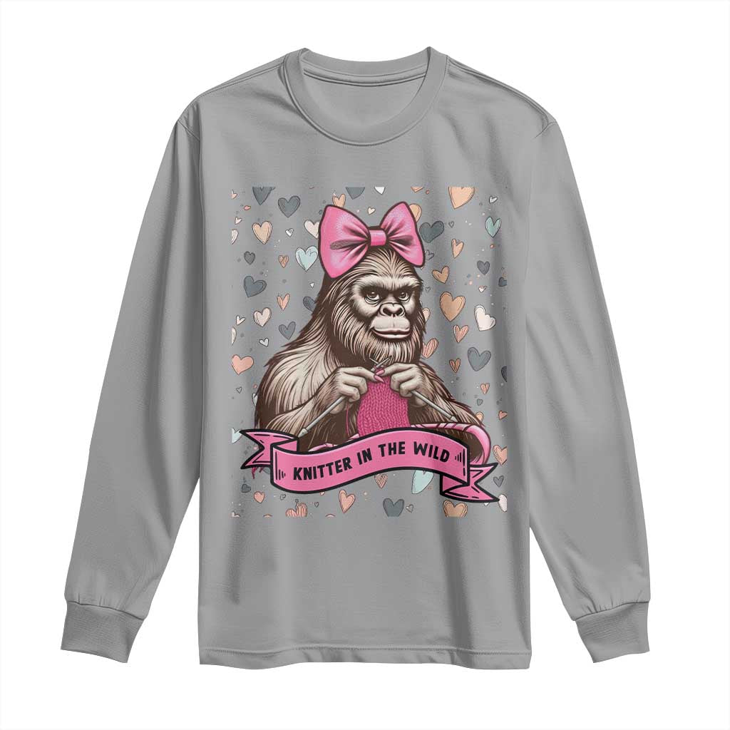 Funny Bigfoot Knitting Long Sleeve Shirt Knitter In The Wild TS12 Sport Gray Print Your Wear