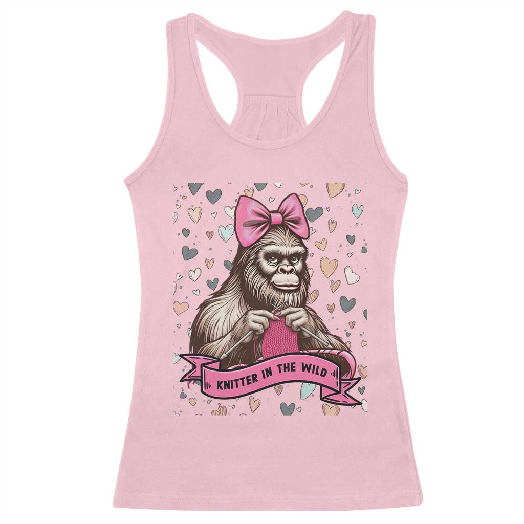 Funny Bigfoot Knitting Racerback Tank Top Knitter In The Wild TS12 Light Pink Print Your Wear