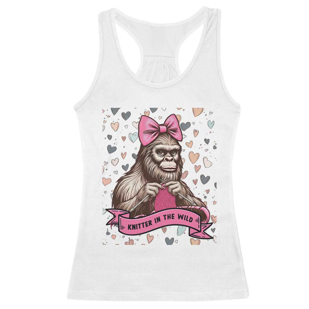 Funny Bigfoot Knitting Racerback Tank Top Knitter In The Wild TS12 White Print Your Wear