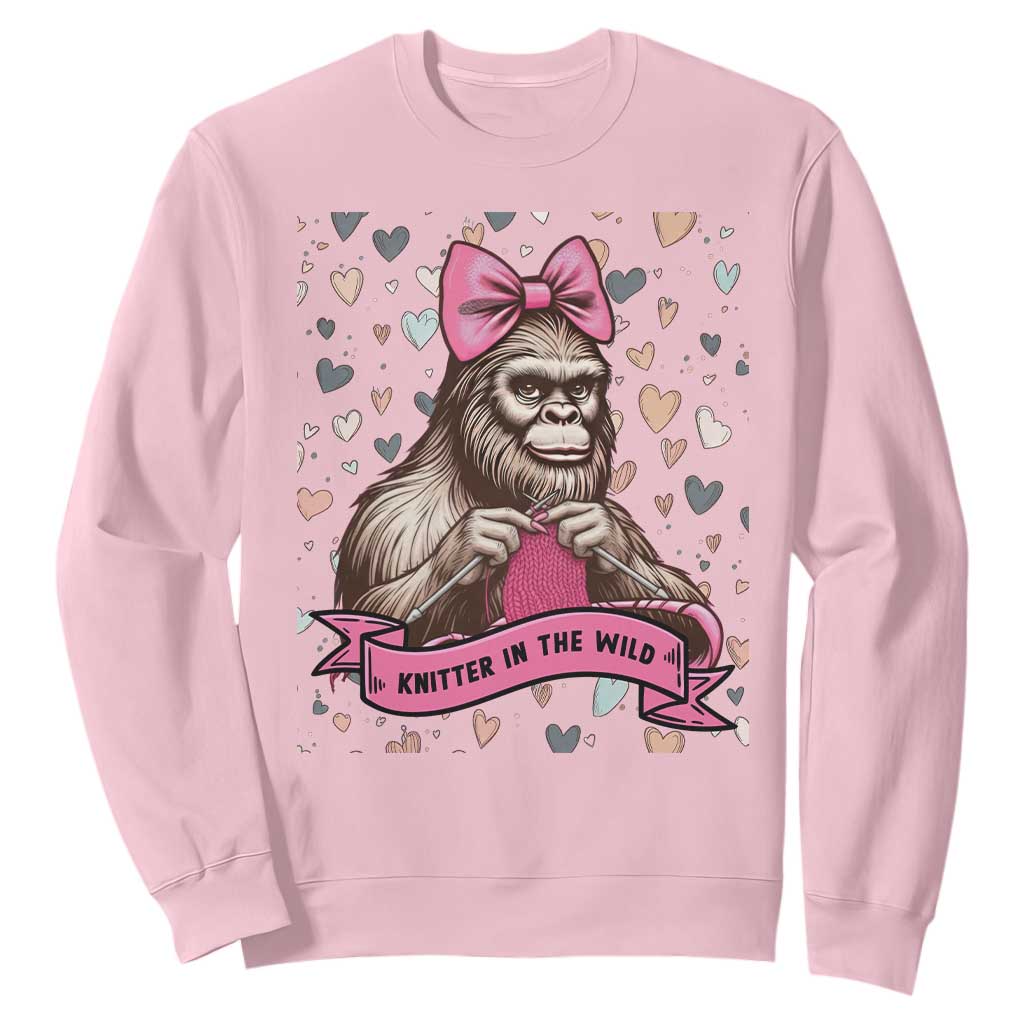Funny Bigfoot Knitting Sweatshirt Knitter In The Wild TS12 Light Pink Print Your Wear