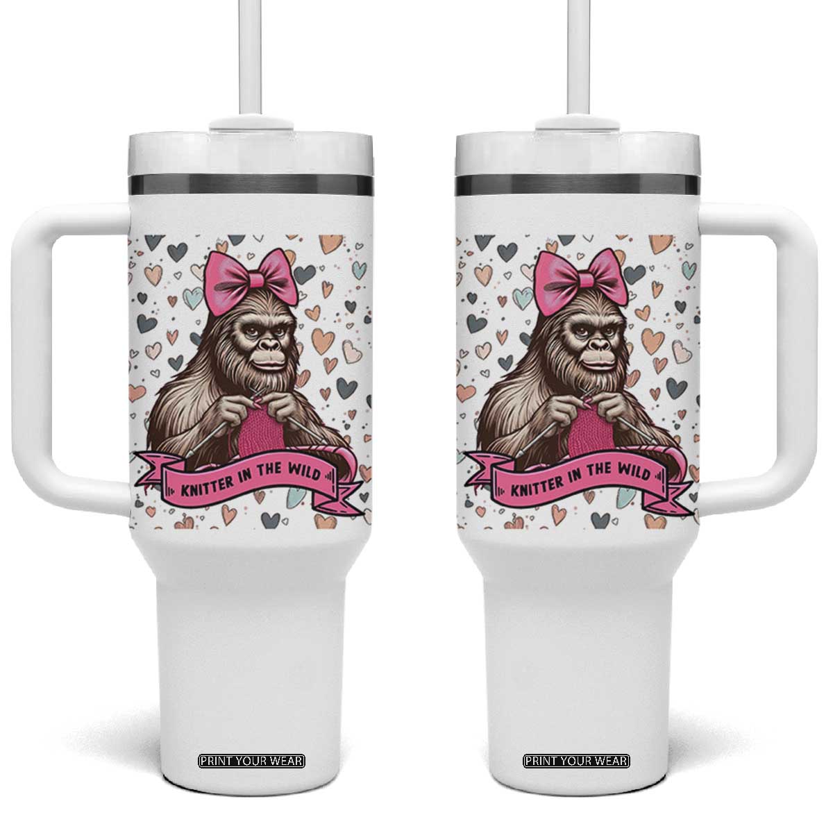 Funny Bigfoot Knitting Tumbler With Handle Knitter In The Wild TS12 One Size: 40 oz White Print Your Wear