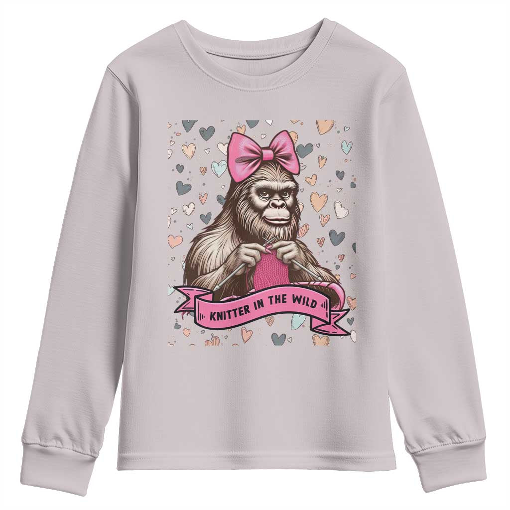 Funny Bigfoot Knitting Youth Sweatshirt Knitter In The Wild TS12 Ice Gray Print Your Wear