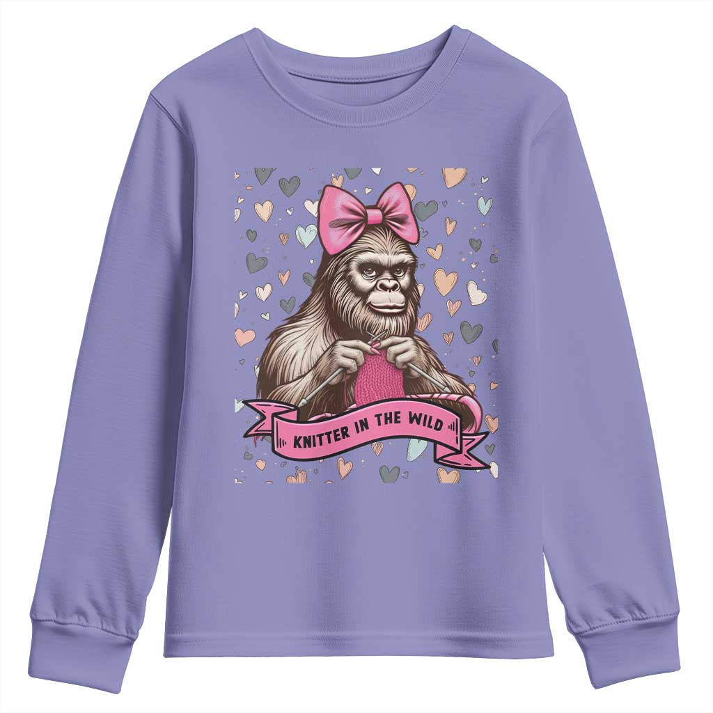 Funny Bigfoot Knitting Youth Sweatshirt Knitter In The Wild TS12 Violet Print Your Wear