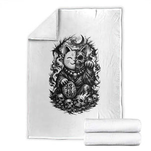 Creepy Maneki Neko Skull Throw Blanket Dark Gothic Japanese Horror
