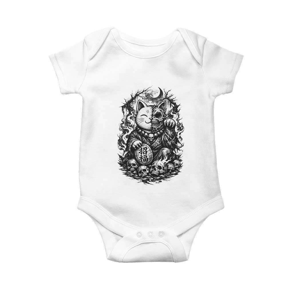 Creepy Maneki Neko Skull Baby Onesie Dark Gothic Japanese Horror