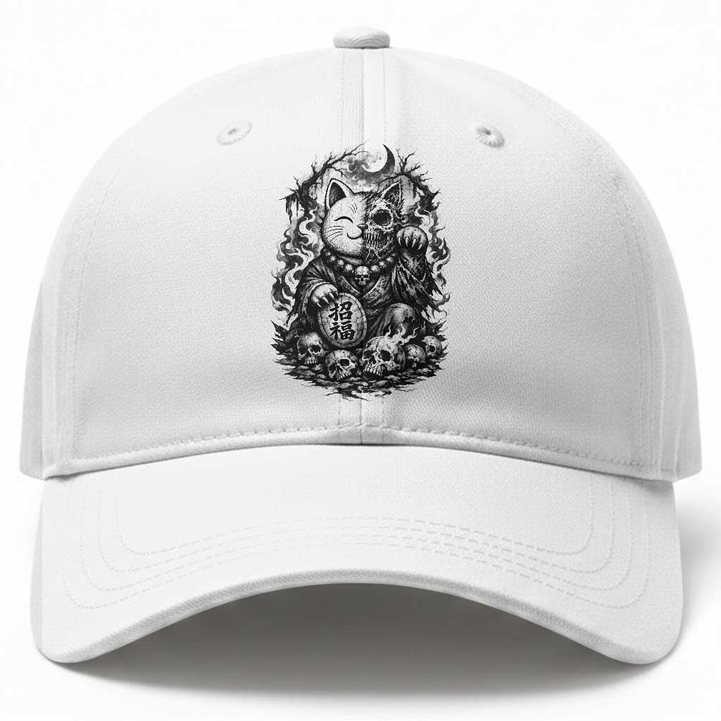 Creepy Maneki Neko Skull Baseball Cap Dark Gothic Japanese Horror