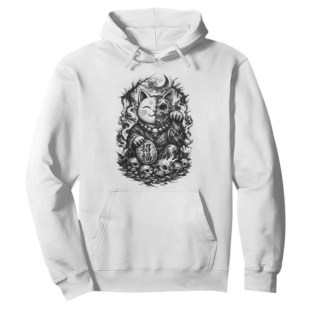 Creepy Maneki Neko Skull Hoodie Dark Gothic Japanese Horror