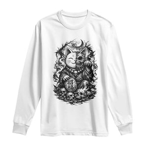 Creepy Maneki Neko Skull Long Sleeve Shirt Dark Gothic Japanese Horror