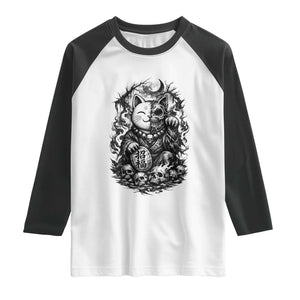 Creepy Maneki Neko Skull Raglan Shirt Dark Gothic Japanese Horror