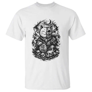 Creepy Maneki Neko Skull T Shirt Dark Gothic Japanese Horror