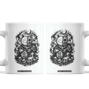 Creepy Maneki Neko Skull Coffee Mug Dark Gothic Japanese Horror