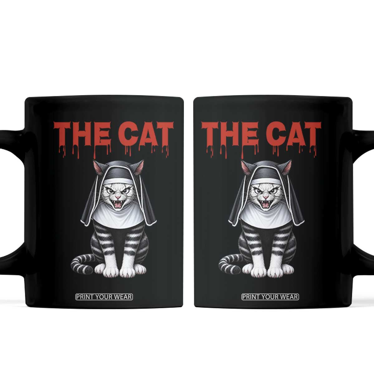 Scary Nun Cat Coffee Mug Creepy Horror Halloween Spooky Kitty