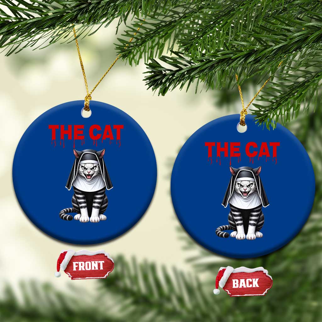 Scary Nun Cat Ceramic Ornament Creepy Horror Halloween Spooky Kitty