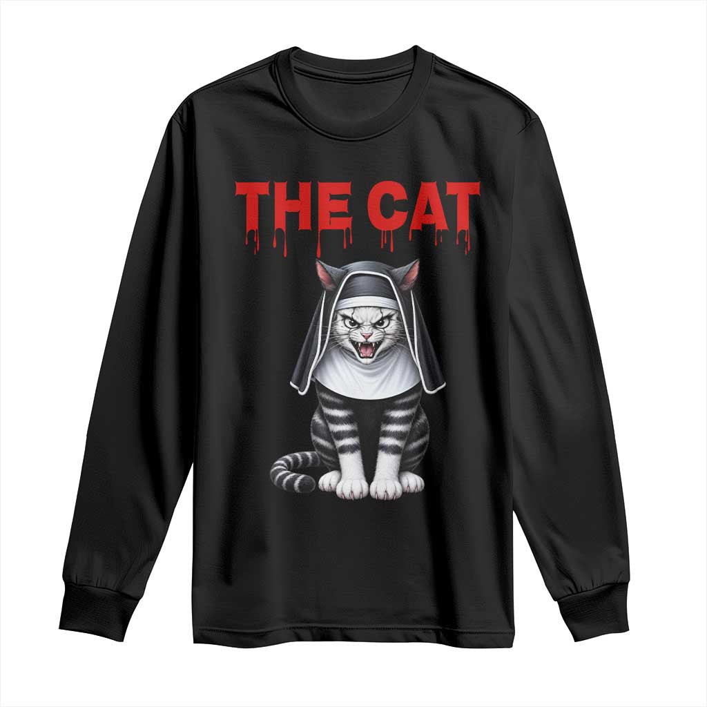 Scary Nun Cat Long Sleeve Shirt Creepy Horror Halloween Spooky Kitty