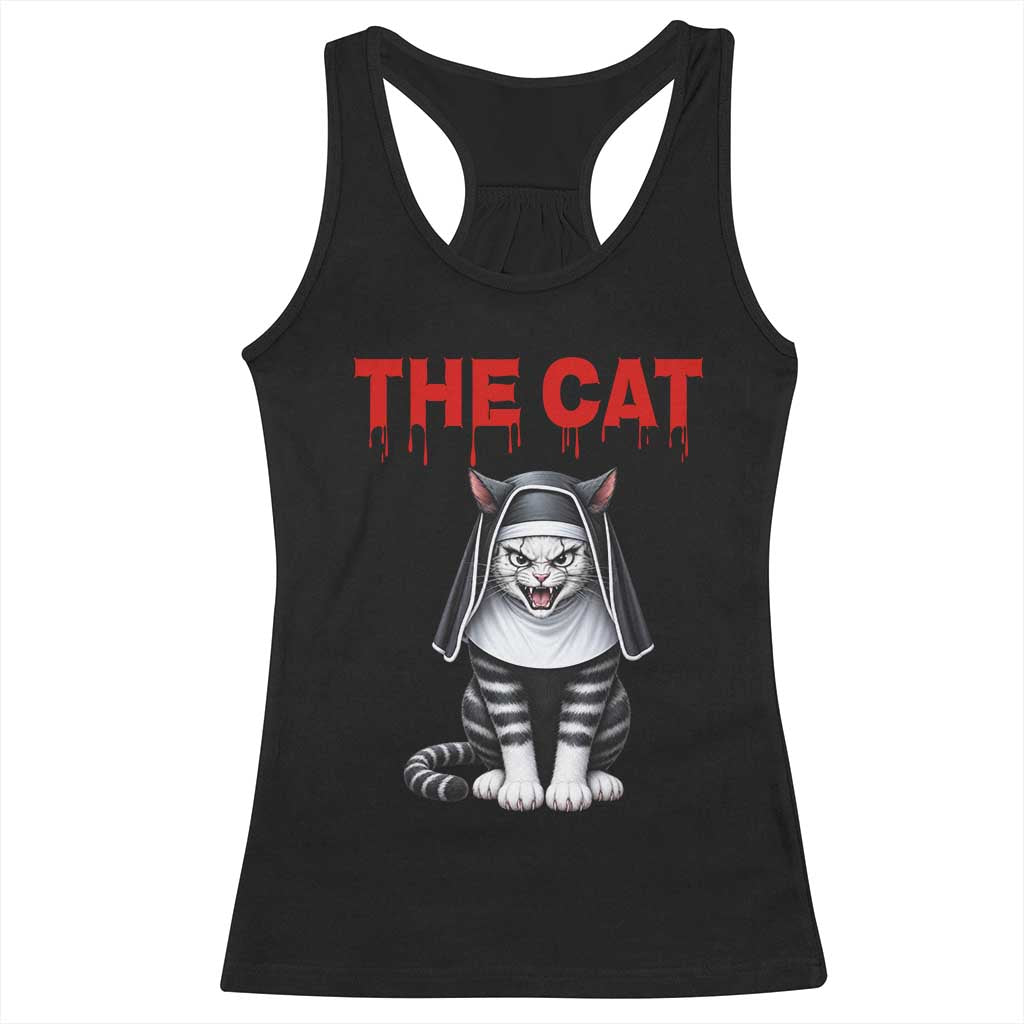 Scary Nun Cat Racerback Tank Top Creepy Horror Halloween Spooky Kitty