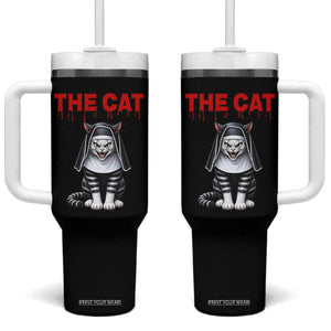 Scary Nun Cat Tumbler With Handle Creepy Horror Halloween Spooky Kitty