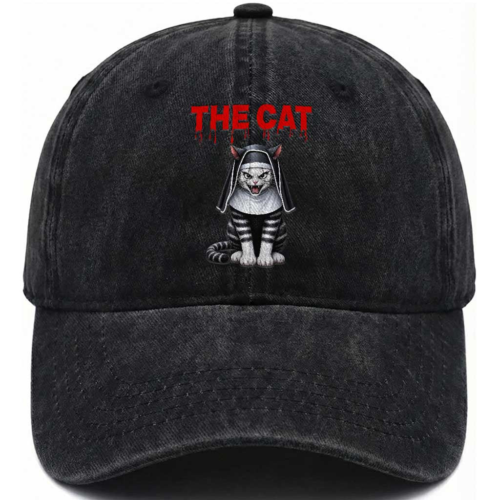 Scary Nun Cat Washed Cotton Baseball Cap Creepy Horror Halloween Spooky Kitty