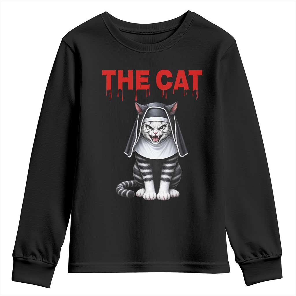 Scary Nun Cat Youth Sweatshirt Creepy Horror Halloween Spooky Kitty