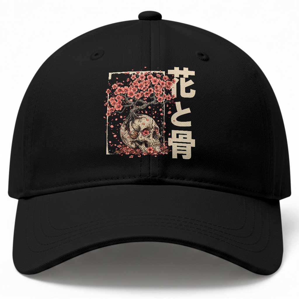Goth Skull Cherry Blossoms Baseball Cap Japanese Sakura Floral Cottagecore Gothic