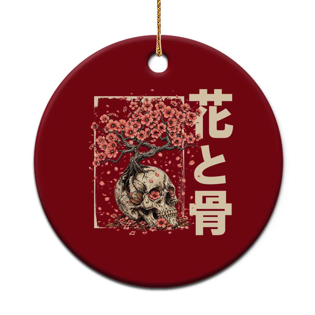 Goth Skull Cherry Blossoms Ceramic Ornament Japanese Sakura Floral Cottagecore Gothic