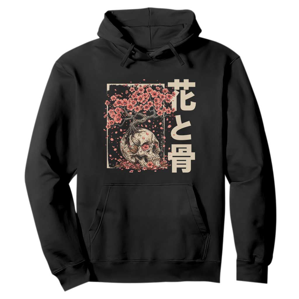Goth Skull Cherry Blossoms Hoodie Japanese Sakura Floral Cottagecore Gothic