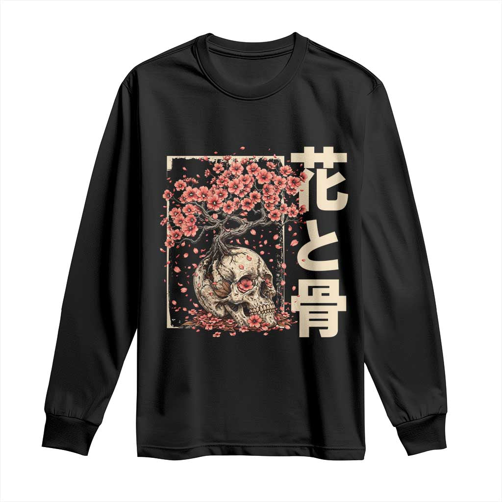 Goth Skull Cherry Blossoms Long Sleeve Shirt Japanese Sakura Floral Cottagecore Gothic