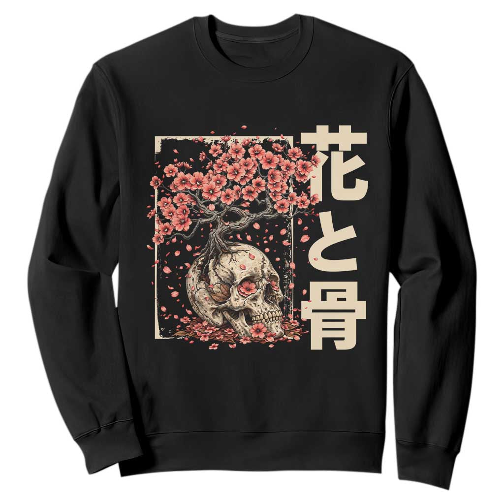 Goth Skull Cherry Blossoms Sweatshirt Japanese Sakura Floral Cottagecore Gothic