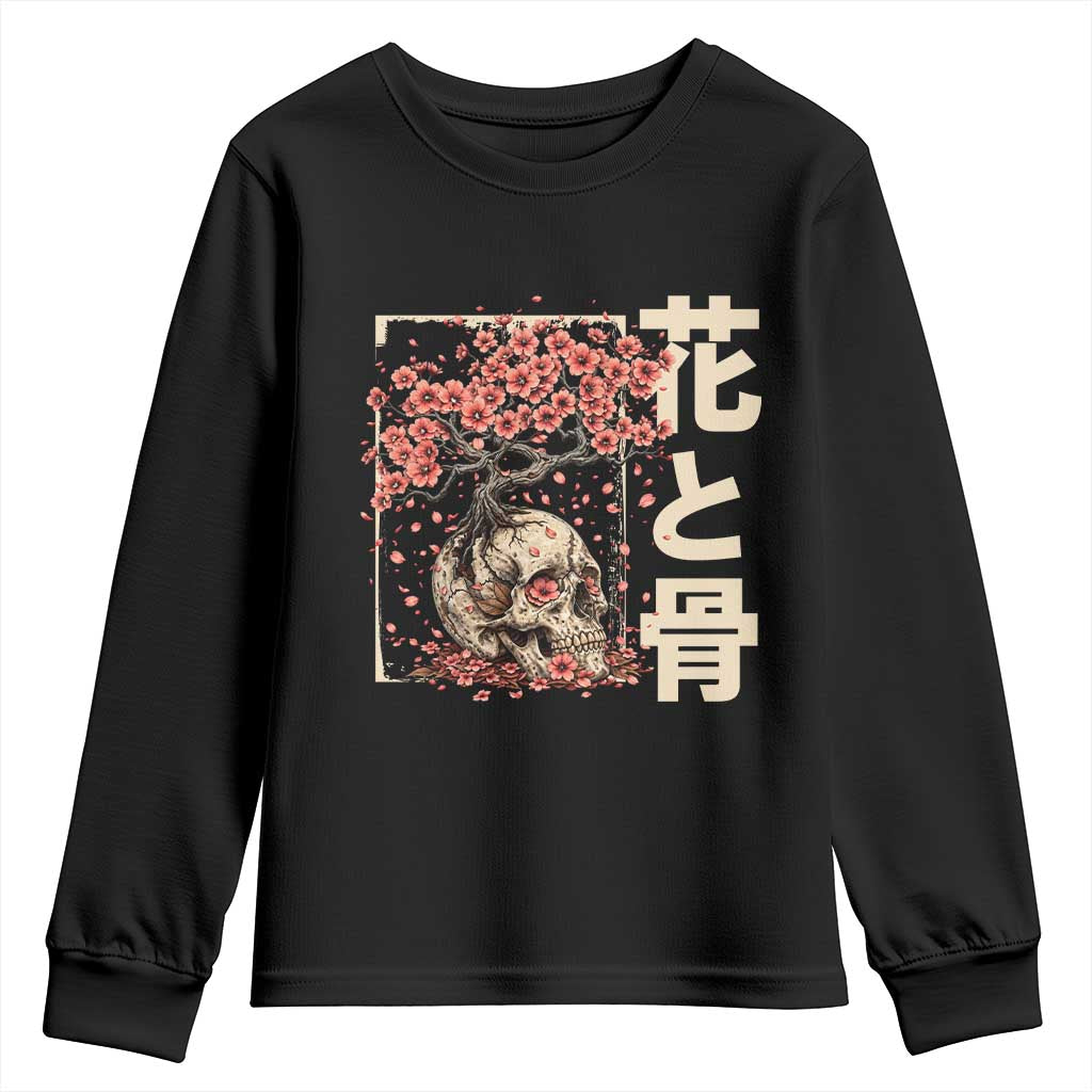 Goth Skull Cherry Blossoms Youth Sweatshirt Japanese Sakura Floral Cottagecore Gothic
