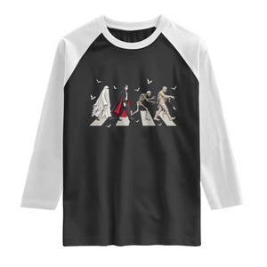 Halloween Monsters Ghost Vampire Skeleton Mummy Raglan Shirt Spooky Horror