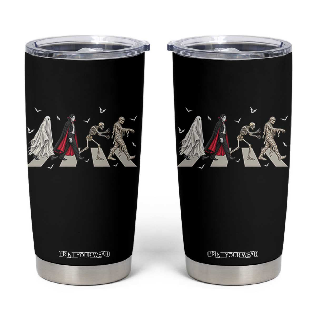 Halloween Monsters Ghost Vampire Skeleton Mummy Tumbler Cup Spooky Horror