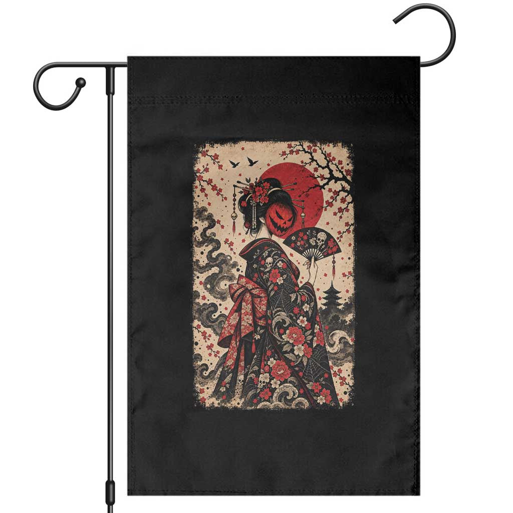 Vintage Halloween Geisha Japanese Ukiyoe Garden Flag Spooky Kimono Dark Folklore
