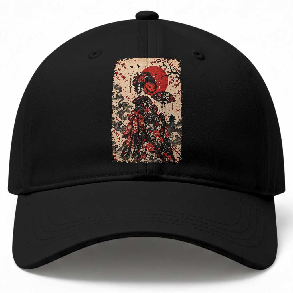 Vintage Halloween Geisha Japanese Ukiyoe Baseball Cap Spooky Kimono Dark Folklore
