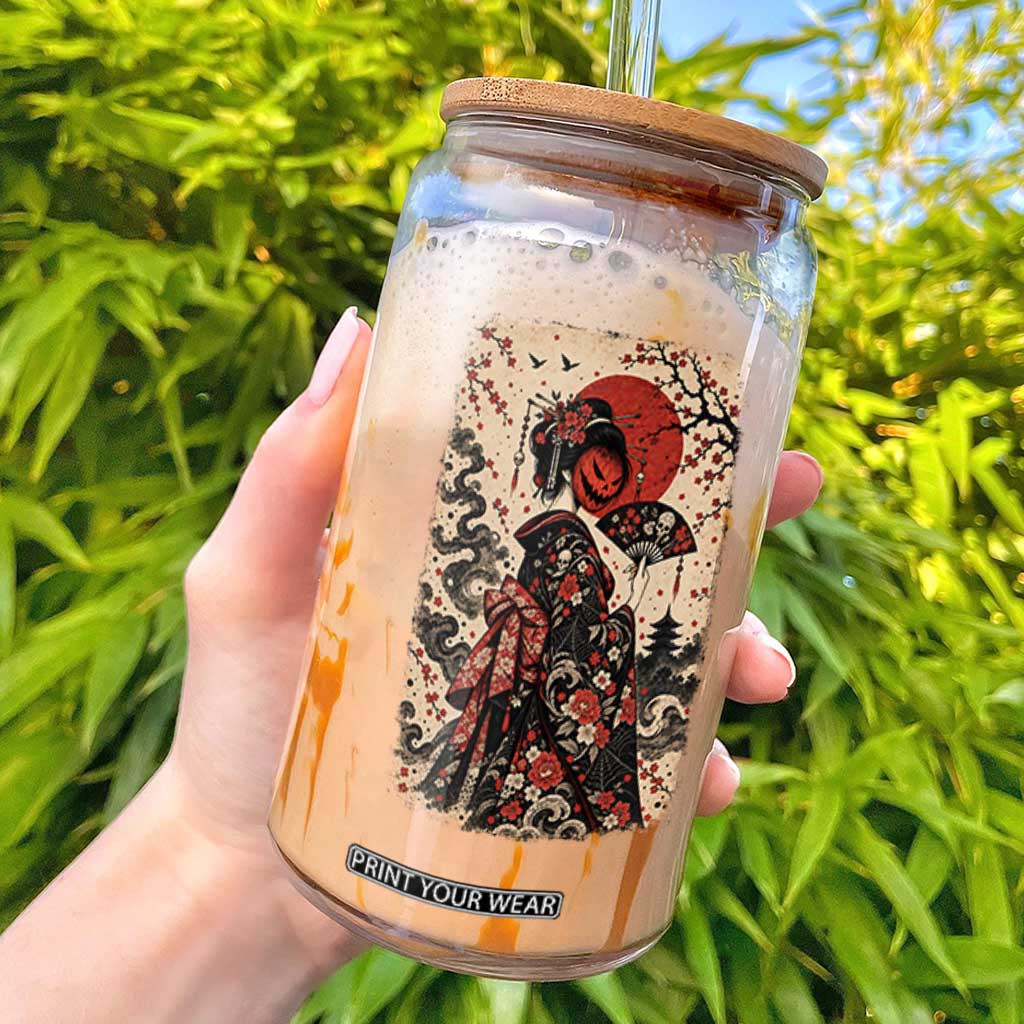 Vintage Halloween Geisha Japanese Ukiyoe Glass Can Spooky Kimono Dark Folklore