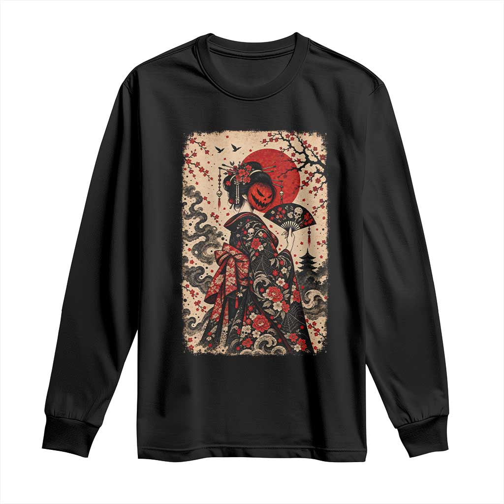Vintage Halloween Geisha Japanese Ukiyoe Long Sleeve Shirt Spooky Kimono Dark Folklore