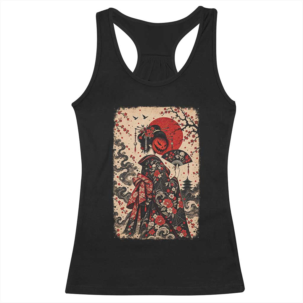 Vintage Halloween Geisha Japanese Ukiyoe Racerback Tank Top Spooky Kimono Dark Folklore
