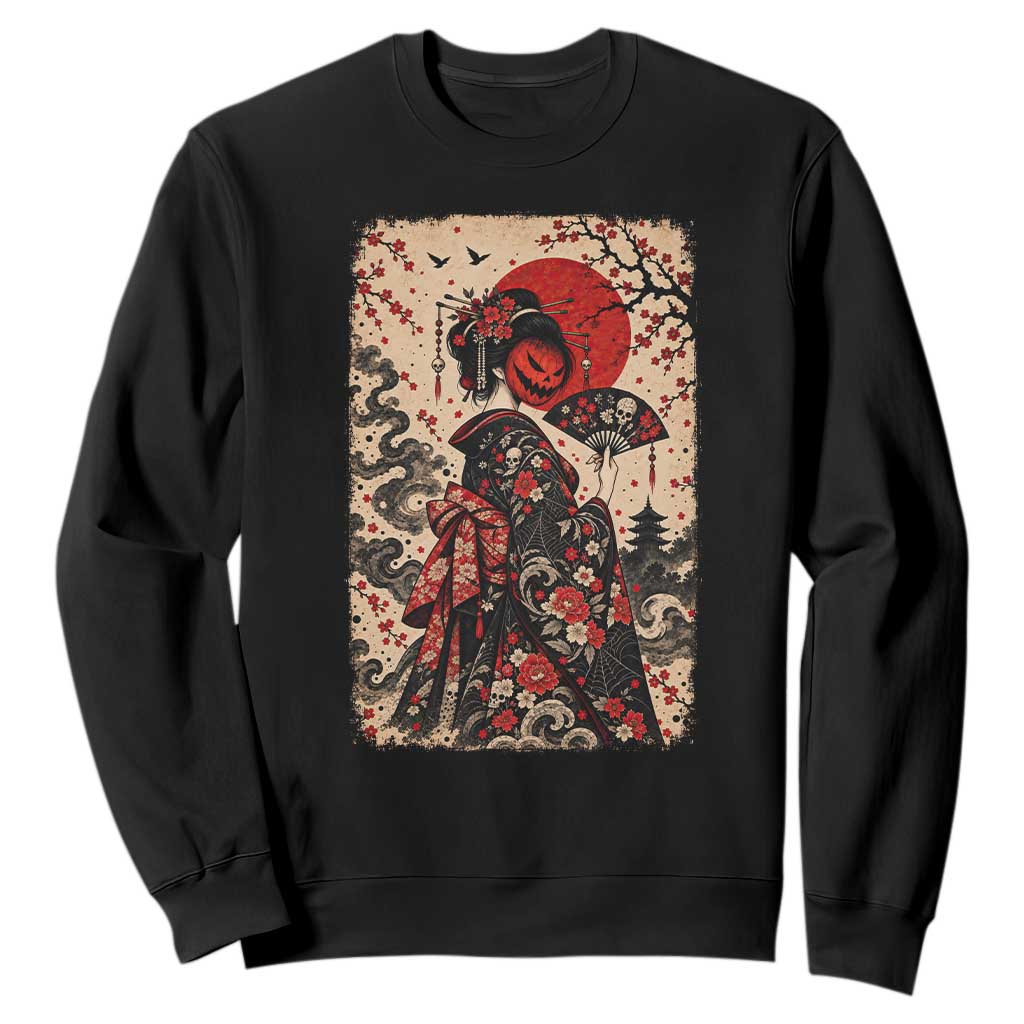 Vintage Halloween Geisha Japanese Ukiyoe Sweatshirt Spooky Kimono Dark Folklore