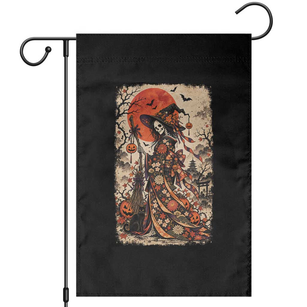 Skeleton Witch Japanese Ukiyoe Garden Flag Vintage Kimono Halloween Spooky