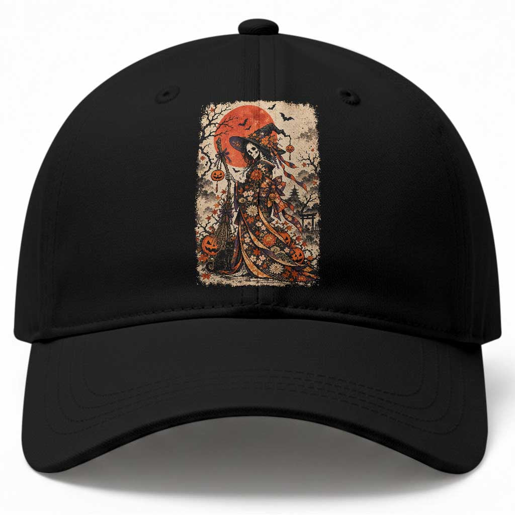 Skeleton Witch Japanese Ukiyoe Baseball Cap Vintage Kimono Halloween Spooky