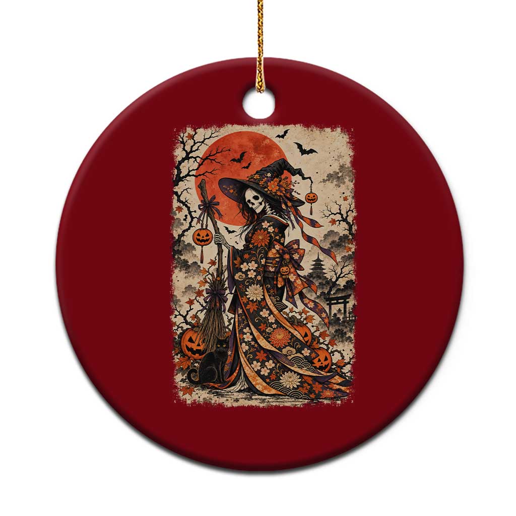 Skeleton Witch Japanese Ukiyoe Ceramic Ornament Vintage Kimono Halloween Spooky