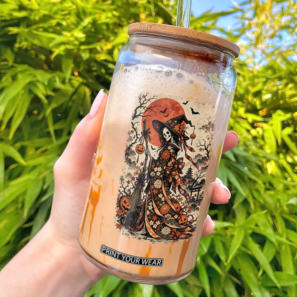 Skeleton Witch Japanese Ukiyoe Glass Can Vintage Kimono Halloween Spooky
