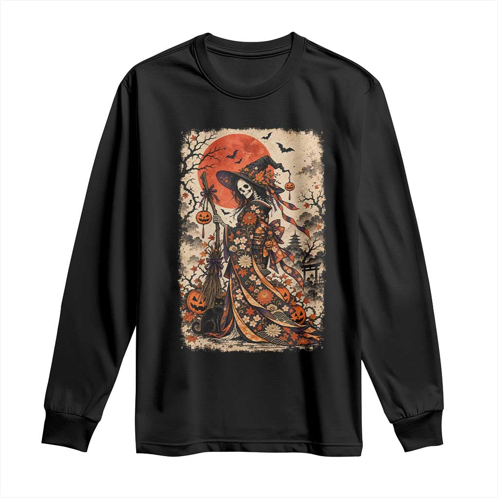 Skeleton Witch Japanese Ukiyoe Long Sleeve Shirt Vintage Kimono Halloween Spooky