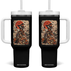 Skeleton Witch Japanese Ukiyoe Tumbler With Handle Vintage Kimono Halloween Spooky