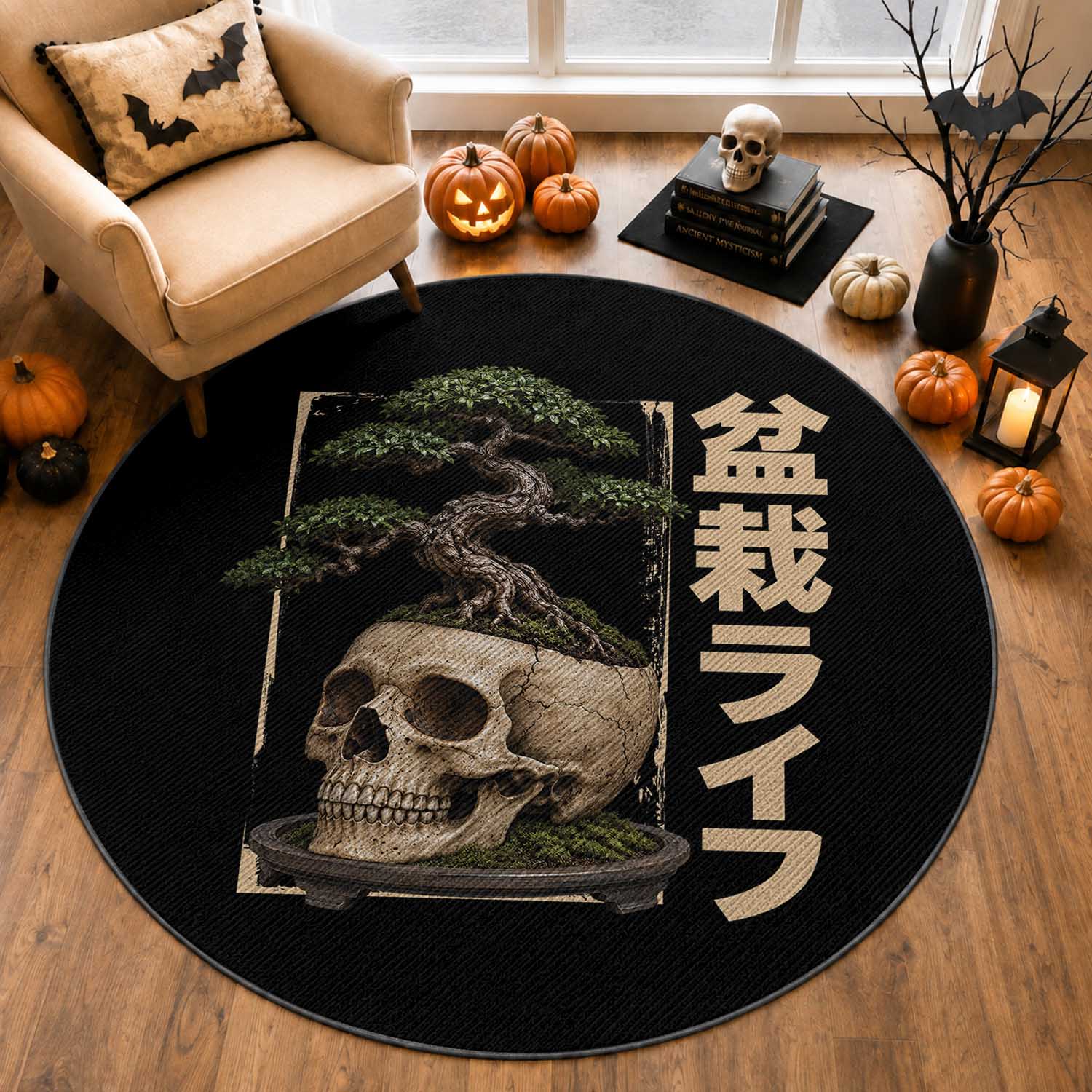 Vintage Japanese Bonsai Skull Planter Round Rug Gothic Crossover Tree Bonsai Life