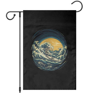 Vintage Skeleton Surfing Garden Flag Japanese Style Great Wave Off Kanagawa