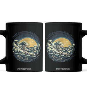 Vintage Skeleton Surfing Coffee Mug Japanese Style Great Wave Off Kanagawa