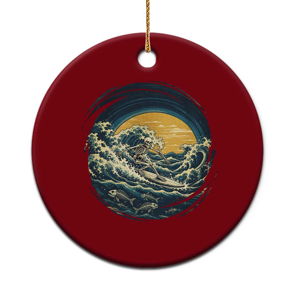 Vintage Skeleton Surfing Ceramic Ornament Japanese Style Great Wave Off Kanagawa